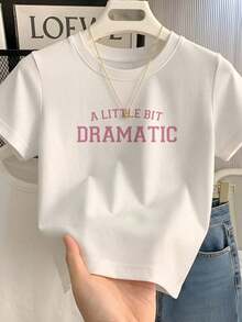 Y2K Personalizado Estética Negro & Rosa Corto Manga Camiseta Mujeres, Clásico Dramático Eslogan Recortado Superior 5 Nuevo Negro Redondo Cuello Corto Manga Camiseta Mujeres, Recortado Alto Cintura Diseño Carta Imprimir Gráfico Tee Informal Blanco Verano-Vintage Calle Estilo Suelto Algodón Corto Manga Tripulación Cuello Camiseta - Negro - Ver 5