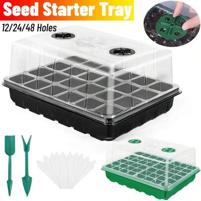 Bandejas de inicio de semillas con 12/24/48 agujeros, maceta para plántulas de jardinería, cúpula de humedad, maceta para plantas, accesorios de jardín, sistema de cultivo hidropónico