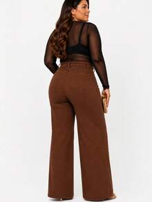 Women's Wide Leg Plus Size Jeans - High Quality - Brown - View 2