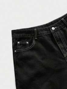 ROMWE MEN Street Life Pantalones cortos de mezclilla con bordado de tela de araña, corte holgado para hombre - Negro 8 - Ver 4
