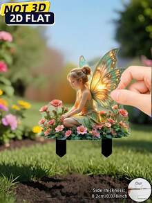 1pc 2D Acrylic Flower Vase Holder, Suitable For Flower Pot And Soil Decor, Fairy Sitting Posture To Embellish Flower Bed And Yard, Outdoor Decor And Great Gift Choice, Collectible Buildings & Accessories, Lawn Decor, Garden Decor, Balcony, Outdoor Flower Pot, Floral Arrangement, Personalized Gift, Garden Supplies, Durable Acrylic Garden Stake, Garden Decor, Floral Supplies, Outdoor Decor, Fence Garden Ornament, Flower Stand - Colorful - View 8