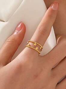 1pc Stainless Steel 18K Gold Plated Minimalist Star Open Ring, Suitable For Women's Daily, Outing, Party Wear - Gold - View 1