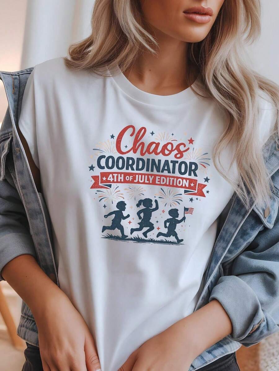 Camiseta UniS1ex Chaos Coordinator para el 4 de julio, camiseta patriótica familiar, camiseta para fiestas de EE. UU. Camiseta UniS1ex de algodón puro de 220 g, peso ideal para todas las estaciones, adecuada para hombres y mujeres. Tejido duradero de alta calidad, suave al tacto y de larga duración. Parte superior transpirable. Adecuada para la primavera y el verano de las mujeres, vacaciones, Día de la Madre, Día de la Independencia. - Blanco - Ver 1