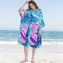一件清新梦幻的夏日水彩插画,粉紫色人字拖漂浮在波光粼粼的蓝色水面上,搭配芙蓉花和蝴蝶,充满少女魅力和热带风情。这款甜美吸睛的速干印花冲浪连帽浴巾,采用涤纶材质,速干、吸水性强、轻便易携,是游泳和送礼的理想之选。柔软舒适的浴巾,多功能沙滩巾,海滩必备,旅行好物。 - 彩色 - 查看 6