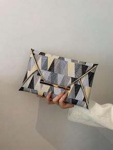 Tas Clutch Amplop Motif Buaya Terbaru 2026, Tas Selempang Wanita Berkualitas Tinggi, Tas Tangan Kapasitas Besar dengan Blok Warna - Hitam - View 7