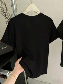 Short-Sleeved T-Shirt For Spring/Summer 2026, Made In Mexico, 180 Grams. Cartoon Print, Couple Design, Suitable For Indoor Or Outdoor Wear. Crew Neck, Unisex, Ideal For Office And Leisure. One-Pack. - 黑色 - 查看 2