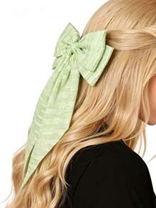 1pc Korean Retro Striped Ruffle Bow Claw Clip Hair Accessory, Bohemian Cute Street Elegant Polyester Fiber Daily, Commute, Versatile,Hair Slide,Bobby Pin - Green - View 2