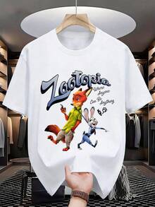 Unisex Disney Zootopia Nick & Judy Tee, Cute Print, Casual Fit, Fun & Nostalgic. - 白色 - 查看 3