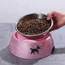 Bát ăn cho thú cưng màu hồng, đính kim cương, Đồ dùng cho thú cưng, Bát ăn cho thú cưng, Thép không gỉ, Có thể tháo rời, Bát ăn hai lớp, Bát ăn hình kim cương, Bát cho mèo, Bát cho chó. - Bát ăn - Xem 1