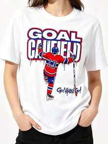 Camia estampada Cole Cau Field Goal Caufield Go Habs Go de corte moderno para mujer, para hombre y mujer, suave, informal, ropa de fan, moda deportiva, corte casual, 100% algodón, transpirable y cómoda. - Blanco - Ver 8