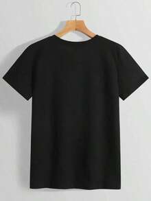 Camiseta suelta de mujer con estampado de mariposa en líneaPure-Cotton - Negro - Ver 3