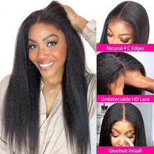 Zealady Peluca rizada lisa sin pegamento 4x4 de cabello humano, nudos predecolorados, encaje HD precortado, densidad del 180%, color negro natural. Peluca Wear Go para mujer, encaje invisible pre-depilado, liso Yaki. ¡Póntela y listo! - Natural Black - Ver 3