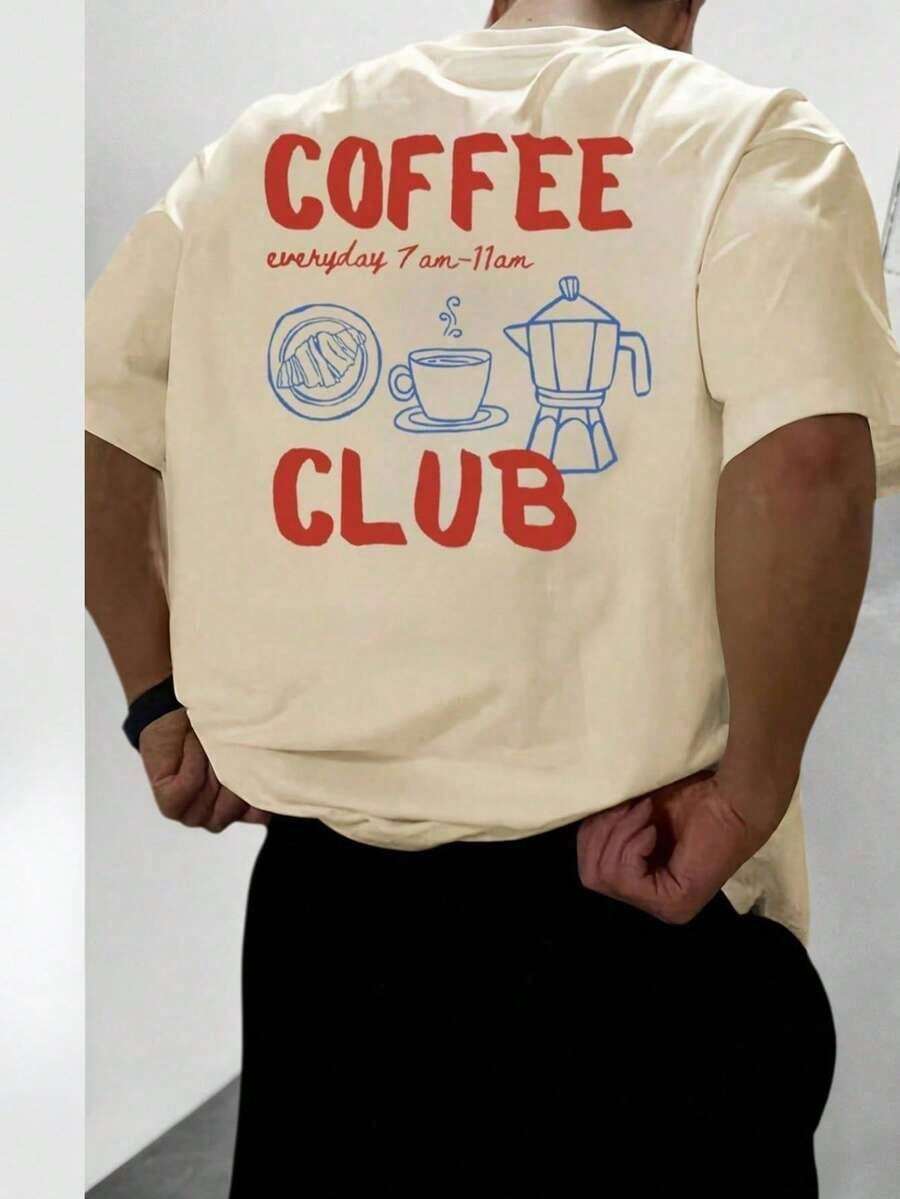 Vintage Camiseta de manga corta holgada con estampado de moda para hombres | Diseño exquisito | Esencial de verano | Fácil de combinar, mostrando tu estiloFashion Cuello Redondo Algodón 100% Tejido Suave Manga Corta Transpirable y Fresca - Albaricoque - Ver 1