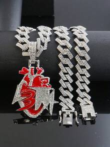 Bộ 1 món đồ trang sức phong cách Hiphop gồm mặt dây chuyền hình chó Bulldog, dây chuyền hình thoi kiểu , dây đeo đồng hồ màu đỏ dành cho nam, phụ kiện thời trang cá tính dành cho nam giới. - Đỏ - Xem 12