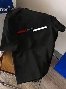 Casual Short Sleeve T-Shirt With English Print For Young People, Outdoor Sports Fashion And Round Neck For Back To School Season, For Teenagers - 黑色 - 查看 6