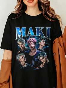 MAKI &TEAM Kpops Member T-Shirt, Vintage 90s Portrait Graphic Tee, Aesthetic Metal Logo Idol Photo Merch, LUNÉ Fandom Streetwear Unisex, Retro Maki &Team T-Shirt, Back To Life Album Shirt, Gift, World Tour Tee, Taki - Black - View 6