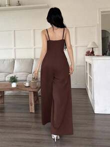 de pierna ancha holgado con pliegues plegados de unicolor para uso casual y diario de verano para mujeres - Marrón - Ver 2