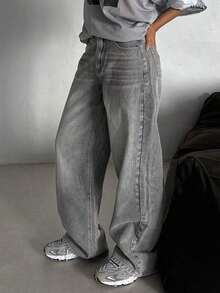 Pantalones vaqueros versátiles y casuales de mujer con bolsillos y estampado de leopardo, estilo Y2K - Gris Claro - Ver 9