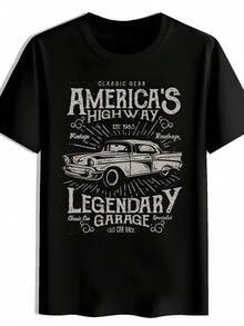 Una camiseta de manga corta para hombre con la silueta de un coche clásico y el estampado 'AMERICAS'. Es un diseño fácil y moderno, perfecto para ir al trabajo, hecho de [material específico, si se conoce, por ejemplo, "tela ligera"], ideal para uso casual en primavera y verano. Imprescindible para salidas de verano, citas, viajes a la playa. Una camiseta de manga corta adecuada para el hogar, el uso diario, fiestas y viajes-perfecta como regalo para amigos o familiares. - Negro - Ver 6