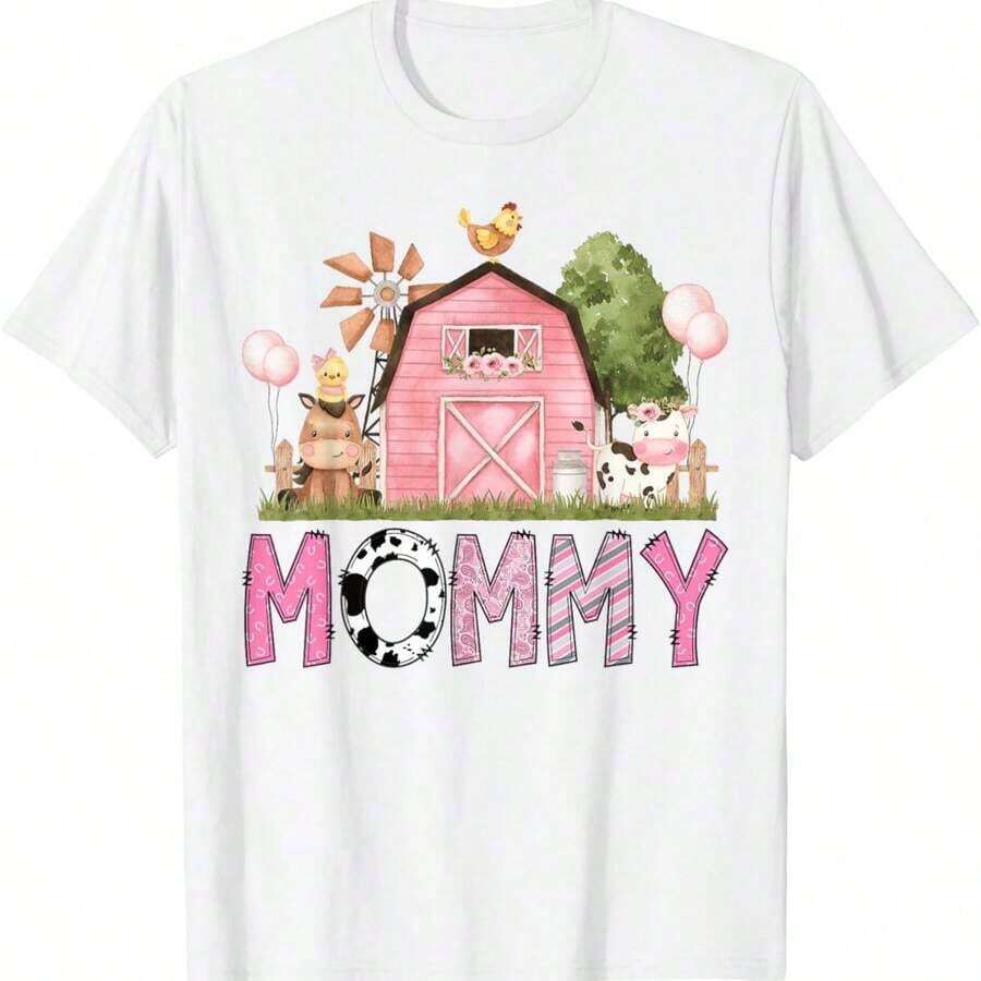Camia Familiar a Juego para Niños con Estampado de Animales de Granja en Rosa para Cumpleaños 001 Transpirable y cómoda - Blanco 2 - Ver 1