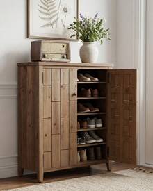 LITTLE TREE Wooden Shoe Cabinet With Doors, 6-Tier Shoes Rack With Adjustable Shelves, 43.3" Tall Storage Cabinet With Open Top Shelf, 24 Pairs Shoe Organizer For Entryway, Hallway, Bedroom (Brown) - 查看 1