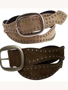 Vintage Western Rivet Belt,Y2K Boho Style,For Jeans Dresses,Adjustable Buckle - Multicolor - View 3
