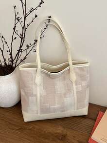 Fashion Stitched Tote Bag - Beige - View 3