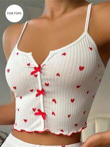 Softscene Top de pijama con estampado de corazón y tirantes con lazo para la temporada festiva - Blanco - Ver 5