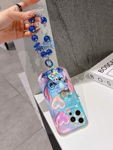 Disney Has Authorized, Phone Case - Chain Set, The Stitch Lilo & Stitch 3D Phone Case Plus A Silicone 3D Stitch Bracelet With Metallic Ring Removable Bracelet, Stitch And Angel Pattern, Compatible With Iphone17/16/15/14/13/12/11/XS/XR/X Plus Pro Max, A Stylish Cartoon Phone Case, The Perfect Gift Choice, Phone Protection, Durable Phone Cover, Great Gift For Friends And Family. - trắng - Xem 3