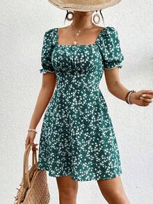 Vestido casual de mujer con estampado floral ditsy para vacaciones - Verde - Ver 6