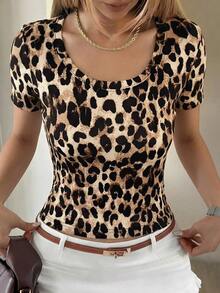 Camiseta de manga corta de unicolor casual para mujer, verano - Óxido marrón - Ver 7