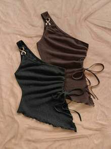 Blusa sin mangas de unicolor con bajo asimétrico, para verano - Multicolor 2 - Ver 5