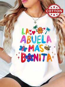 Camiseta de algodón con estampado "La Abuela Más Bonita" casual de moda para mujer - Blanco - Ver 1