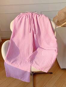 Pantalones Largos Para Mujer Con Estampado De Leopardo Y Cordón De Ajuste - Rosa - Ver 6