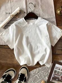 Women's T-Shirt With Skateboard Graphic Print And Lettering - White With Blue Design, Soft And Elastic Crew Neck, Casual Top For Spring, Summer And Autumn, Machine Washable Casual Wear, Spring Fashion, Medium Elasticity, Y2k T-Shirt - 白色 - 查看 2