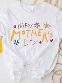 Camiseta Casual para Mujer con Estampado del Día de la Madre - Cuello Redondo, Ropa de Moda para Damas, Ligera y Transpirable, Adecuada para las Cuatro Estaciones, Ideal para Fiestas y Uso Diario, Camiseta para Mujer - Blanco - Ver 7