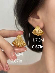 1 Pair Minimalist Gold Metal Shell Design Earrings, Elegant Daily Wear & Party Accessory For Women - Gold - View 6