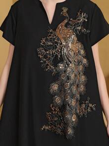 2026 New Style Ramadan Traditional Elegant Black Dress With Gold Embroidery, Jalabia V-Neck Fashion Dress, Eid Al-Adha Traditional Clothing - Black - View 9