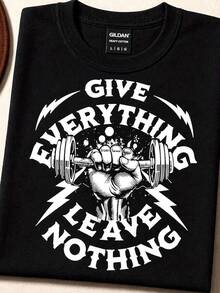 Camiseta motivacional para gimnasio, G Everything Leave Not1hing T1EE, Camiseta de entrenamiento y fitness, CrO1SSfit Gym T1EE, Camiseta de motivación para culturismo. Camiseta unisex de algodón puro de 220 g, peso ideal para todas las estaciones, apta tanto para hombres como para mujeres. Tejido duradero de alta calidad, suave al tacto y de larga duración. Parte superior transpirable. Adecuada para la primavera y el verano de las mujeres, vacaciones, Día de la Madre, Día de la Independencia. - Negro - Ver 1