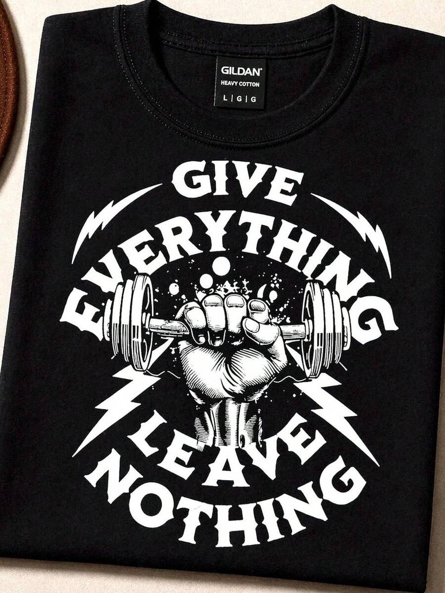 Camiseta motivacional para gimnasio, G Everything Leave Not1hing T1EE, Camiseta de entrenamiento y fitness, CrO1SSfit Gym T1EE, Camiseta de motivación para culturismo. Camiseta unisex de algodón puro de 220 g, peso ideal para todas las estaciones, apta tanto para hombres como para mujeres. Tejido duradero de alta calidad, suave al tacto y de larga duración. Parte superior transpirable. Adecuada para la primavera y el verano de las mujeres, vacaciones, Día de la Madre, Día de la Independencia. - Negro - Ver 1