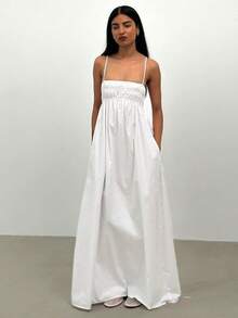 Vestido tirantes blanco unicolor strapless sin mangas corte holgado estilo casual elegante nueva colección moda europea para mujer - Blanco - Ver 2