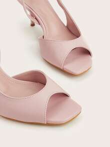 Minimalist Square Toe Open Toe Open Heel Strap Stiletto High Heel Sandals, Suitable For Office,Summer Shoes - Pink - View 4