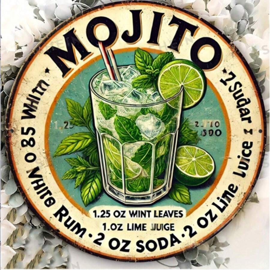1 pièce Décoration de chambre Panneau en métal vintage Havana Mojito Drink, Œuvre murale Recette Mojito pour la maison, la cuisine, la salle à manger, la chambre, le jardin, le garage, l'hôtel, le bureau, plaque métallique amusante 20x20cm - Multicolore - Voir 1