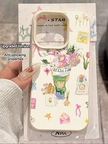 Flower 1pc Watercolor Floral Pattern Soft Protective Phone Case, Waterproof Shockproof Anti-Slip, Compatible With Apple And Phones - Multicolor - View 1