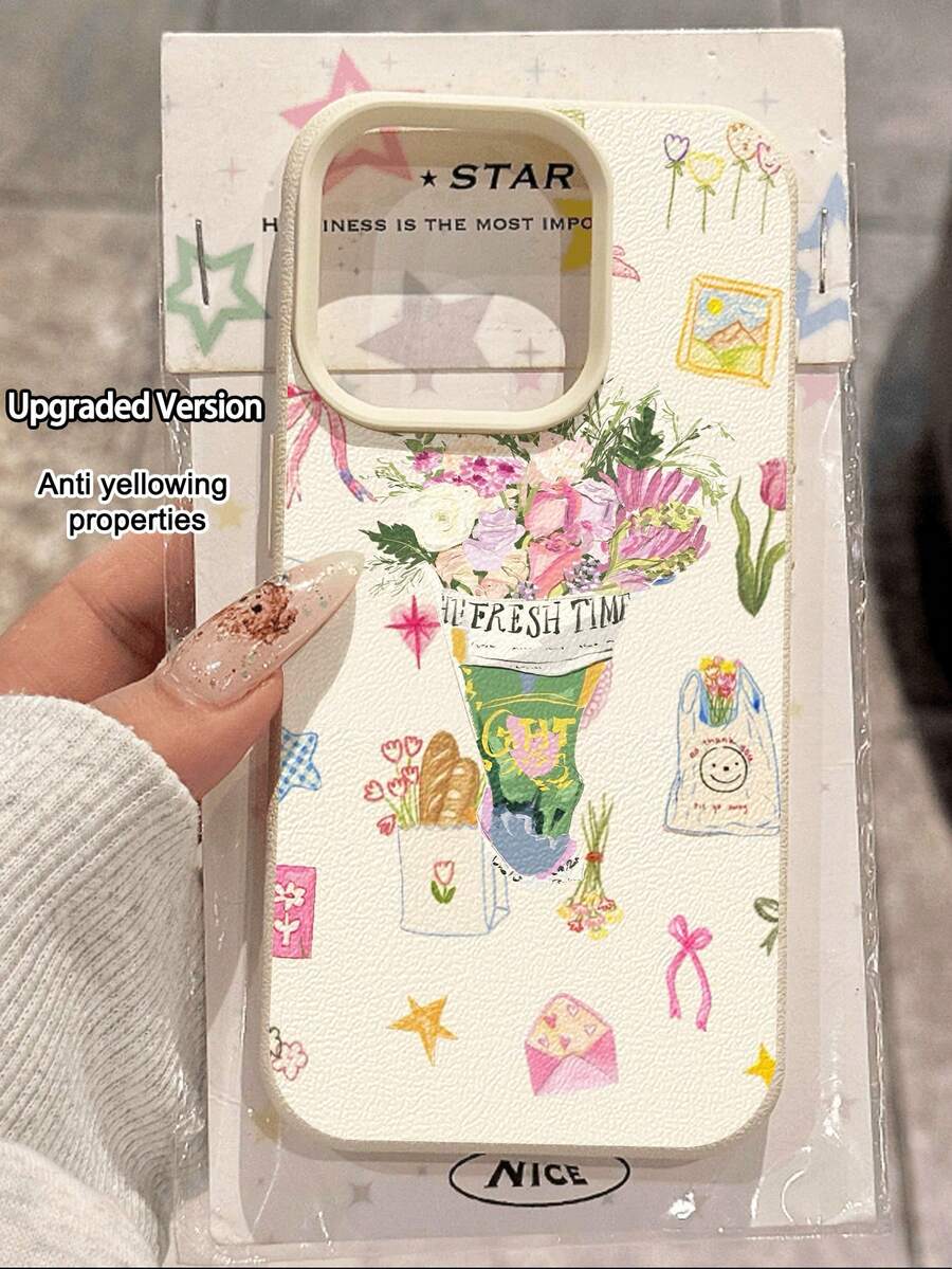 Flower 1pc Watercolor Floral Pattern Soft Protective Phone Case, Waterproof Shockproof Anti-Slip, Compatible With Apple And Phones - Multicolor - View 1