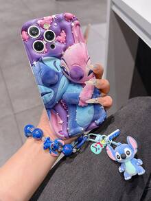Disney Lilo & Stitch Phone Case With Stitch And Angel Charm And Stitch Lanyard - Cute Stitch And Angel Protective Case With Hugging Pose And Purple Background Design, Equipped With Delicate Stitch Decorative Lanyard And Beaded Bracelet For Easy Carrying, Compatible With IPhone 17, 16, 15, 14, 13, 12, 11 Pro Series, Ideal For Birthdays, Holidays, Anniversaries, Graduation Gifts, Or Any Special Occasion To Surprise Family, Friends, Classmates, And Loved Ones. - 白色 - 查看 3