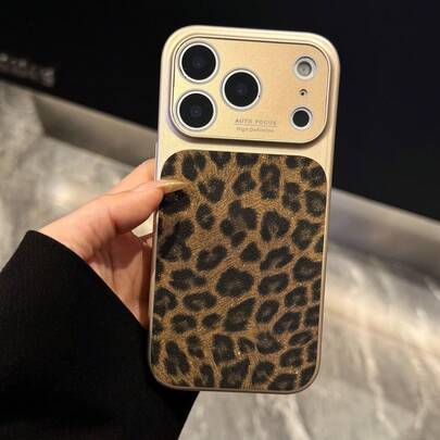 Funda de teléfono con estampado de leopardo con brillo premium, marco de cámara plateado enchapado, cubierta protectora antiarañazos y resistente a golpes de TPU, estética retro Y2K, ajuste delgado y protección compatible con iPhone 17 16 15 14 13 Pro Max, protector de teléfono con estampado de leopardo