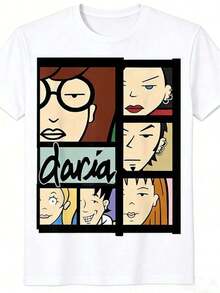 Camiseta de manga corta con logotipo de Daria Character Panels, camiseta casual unisex de algodón premium con cuello redondo, corte clásico para comodidad diaria, ropa de algodón para mujer, tops de verano 100% algodón. - Blanco - Ver 6