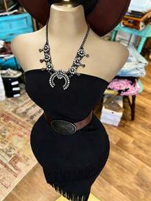 Vestido de mujer de unicolor con volantes asimétricos en el bajo y sin tirantes (cinturón no incluido) - Negro - Ver 5