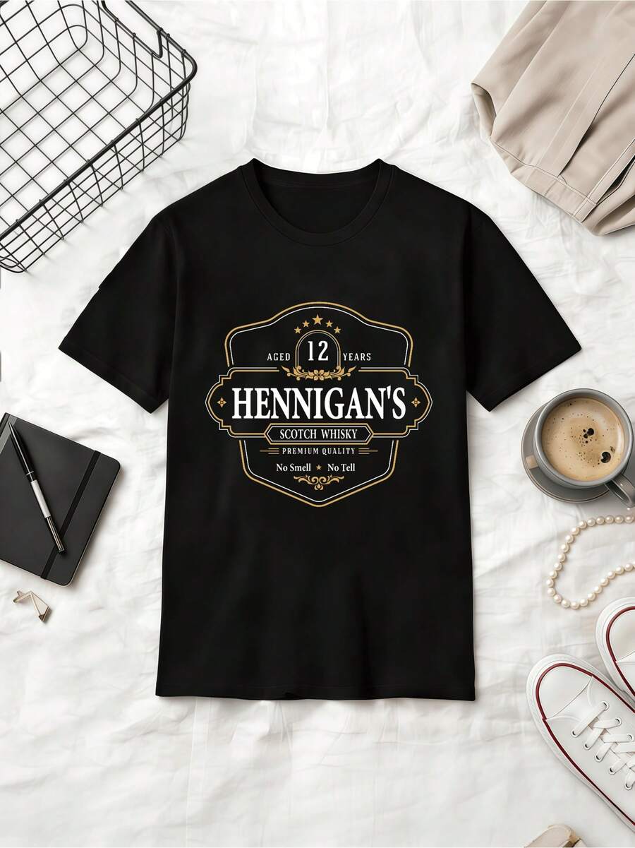 GTA Hennigan's Scotch Retro Whiskey Badge Style Cotton T-Shirt - Black - View 1
